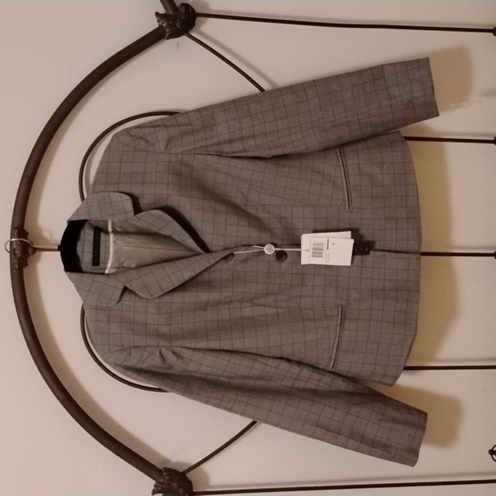 Perry Ellis Portofino Windowpane Blazer Jacket Gray Size 4 NWT